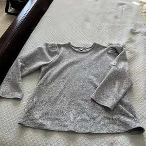 Grey and Silver Tweed Puff Sleeve Light Sweater Blouse